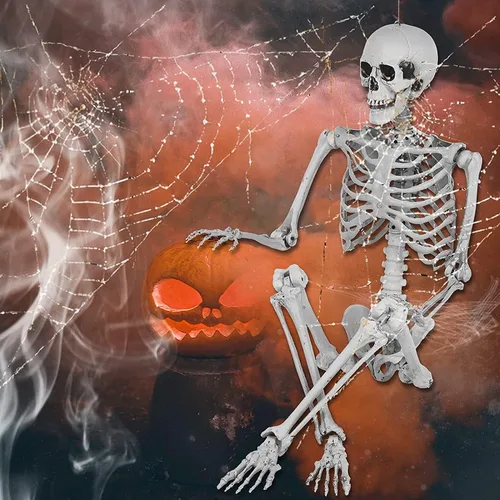 Vista 3 de Esqueleto de tamaño real para decoración de Halloween, esqueleto de Halloween de 5.4 pies, esqueleto colgante con articulaciones móviles, huesos