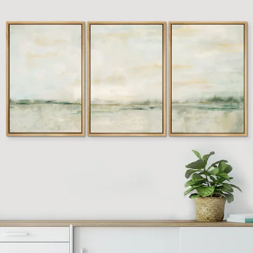 Vista 400 de SIGNWIN Lienzo enmarcado para pared, juego de arte pastel con cadena montañosa, bosque, niebla, naturaleza silvestre, ilustraciones modernas, arte