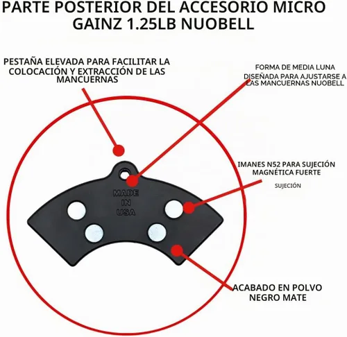 Vista 3 de Micro Gainz - Accesorio magnético de peso de 1.25 libras para mancuernas ajustables estilo Nuobell, elige 2 o 4 placas de peso magnéticas, ideal