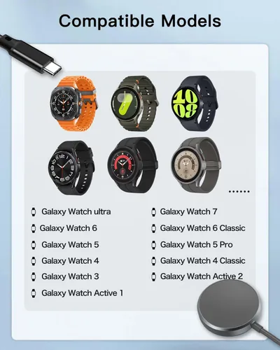 Vista 6 de Paquete de 2 cables de carga para Samsung Galaxy Watch Ultra / 7/6 / 6 Classic / 5/5 Pro / 4/4 Classic / 3 / Active 2 / Active 1, cable de carga
