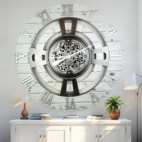 Vista 16 de ImprovingLife The Gears Reloj de pared con engranajes móviles reales línea Inglaterra (Verde Aguamarina, 24 pulgadas (60 cm))