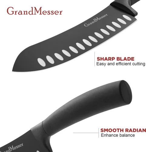 Vista 4 de Cuchillo para cortar carnicero, cuchillo de punta redondeada de 7 pulgadas Black Titanium Nitride Coated, High Carbon German Stainless Steel