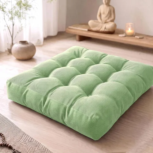 Vista 16 de Degrees of Comfort - Cojines redondos y grandes de pana y capitoné para el suelo, meditación y sala tatami, para adultos, gris, 22 pulgadas Redondo