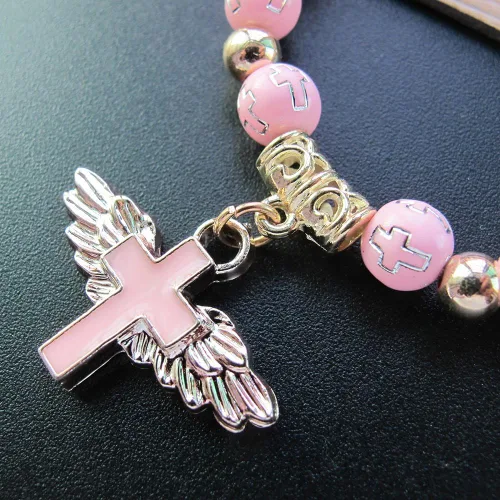 Vista 4 de WE 12 pulseras de cruz de ala de ángel para niña, recuerdo de bautizo/recuerdo de bautizo