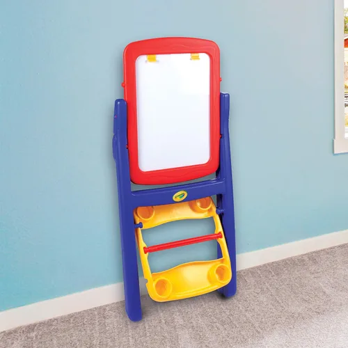 Vista 8 de Crayola Qwikflip Caballete para niños de 2 lados – Pizarra magnética giratoria de 360° y pizarra para tiza – Estación de arte 4 en 1 con rollo