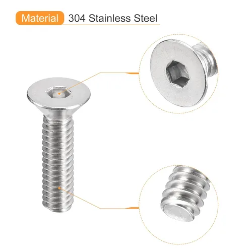 Vista 4 de uxcell Tornillos de cabeza avellanada plana 1/4-20x1, 20 tornillos de cabeza plana de acero inoxidable 304, rosca completa, pernos avellanados