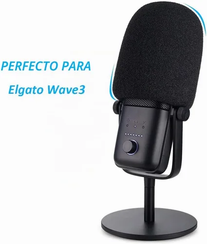 Vista 2 de Filtro de micrófono Pop – Funda de espuma para parabrisas compatible con Elgato Wave: 3 micrófonos de condensador USB premium para bloquear Plosives
