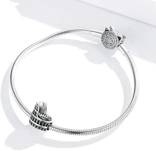 Vista 5 de Abalorio de plata de ley 925 con diseño de coliseo romano Taj Mahal, para pulsera Pandora