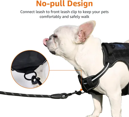 Vista 5 de Amazon Basics Arnés para perro sin tirones, clip frontal ajustable, chaleco táctico, pequeño, negro