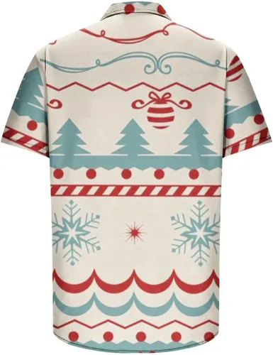 Vista 4 de Camisetas navideñas Y2K Divertidas Camisetas Manga Corta para Hombres Estampado feo, Blusa con botones, Camiseta Tela