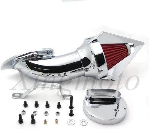 Vista 2 de AfterMokit - Filtro de aire triangular con filtro rojo para Yamaha V-Star 1100 Dragstar XVS1100 1999-2012, cromado
