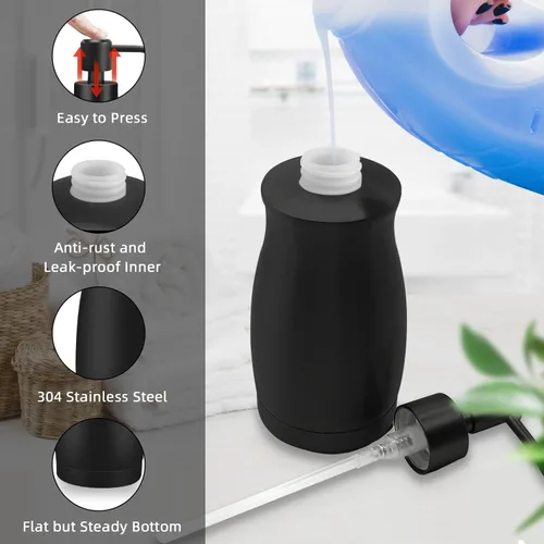 Vista 3 de ARKTEK Dispensador de jabón negro mate de acero inoxidable de 13.5 onzas – Dispensador de loción líquida para manos, dispensador de jabón recargable