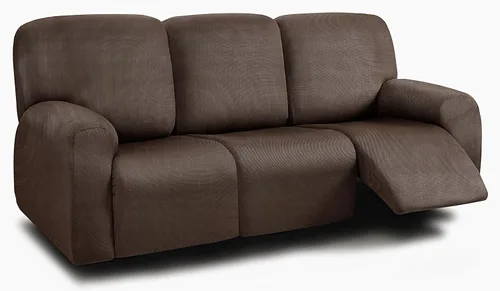 Vista 45 de ULTICOR Fundas para sofá reclinable de 8 piezas, fundas elásticas con hilo teñido para sofá reclinable de 3 cojines, gruesas, suaves y lavables Gris