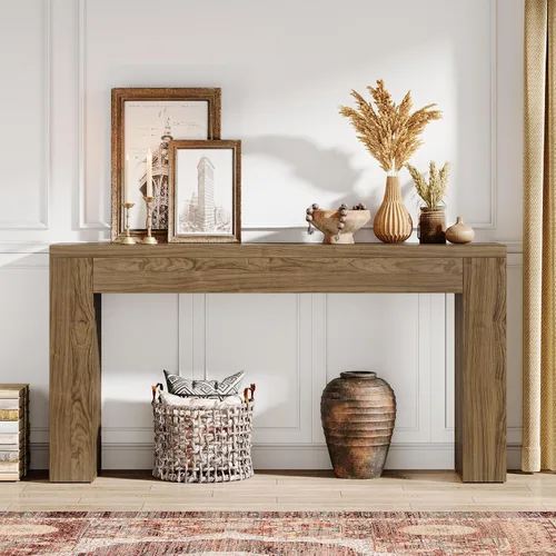 Vista 7 de Tribesigns - Mesa de sofá de consola de madera de 59 pulgadas de largo detrás del sofá con patas de listones verticales para entrada, pasillo
