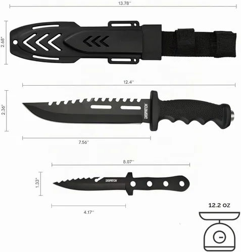 Vista 2 de Cuchillo de caza Dispatch de hoja fija con vaina, juego de cuchillos de supervivencia de 12" y 8" para hombres, cuchillo táctico Bowie con mango