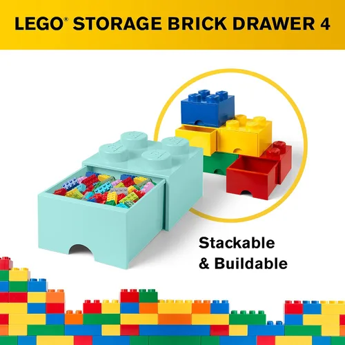 Vista 5 de LEGO - Cajón de ladrillos, 4 perillas, 1 cajón, caja de almacenamiento apilable, color verde menta aguamarina