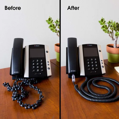 Vista 3 de Power Gear Desenredador de cable telefónico, paquete de 10, rotación de 360 grados sin enredos, enchufe al teléfono fijo, para uso en el hogar u