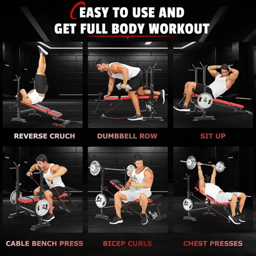 Vista 3 de OPPSDECOR 600lbs 6 in 1 Weight Bench Set with Squat Rack Foldable Bench Press with Removable Foot Catch Adjustable Workout Bench for Home Gym