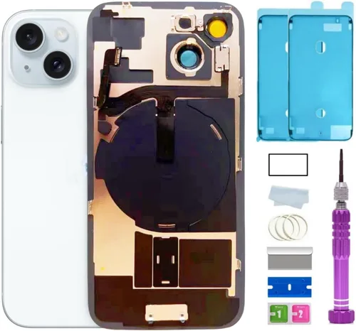 Vista 9 de Reemplazo de vidrio trasero de 14 pulgadas con placa y cable flexible y todas las piezas para iPhone 14 (azul, 6.1 pulgadas) + cinta impermeable +