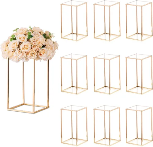 Vista 11 de Sziqiqi - Soporte geométrico de metal dorado para flores, centro de mesa floral, juego de 3 Centro de mesa alto de metal dorado S+M+L, arreglo