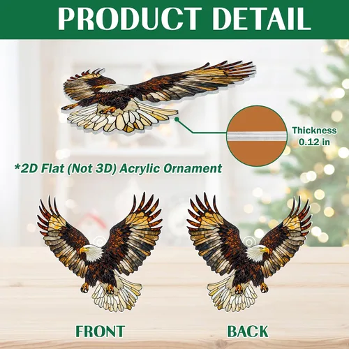 Vista 3 de FLAGWIX Regalos de águila calva de Navidad para hombres y mujeres - Adornos acrílicos planos 2D (no 3D) 2025 para decoraciones - Adorno de águila