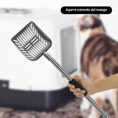 Vista 4 de Cuchara de arena para gatos, pala de metal de mango largo para gatitos, resistente para caja de arena, pala para excrementos de mascotas, pala