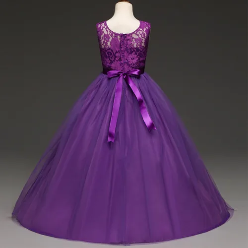 Vista 12 de Vestido Yaphyee largo, de princesa, con flores, formal, para boda, dama de honor, para fiesta, para niña