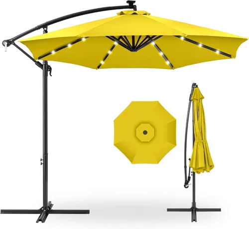 Vista 29 de Best Choice Products Sombrilla de Patio de Mercado Colgante Descentrada con LED Solar de 10 pies para Patio Trasero, Junto a la Piscina, Césped
