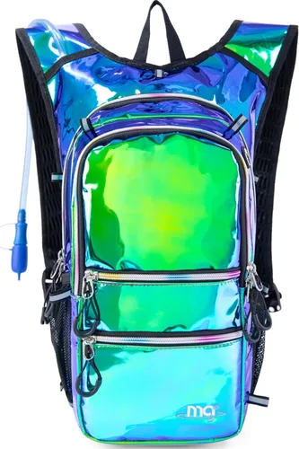 Vista 10 de Mochila de hidratación con luces frías, bolsa de agua de 2 L, bolsa ligera para correr, senderismo, bicicleta, escalada, festival de música esencial