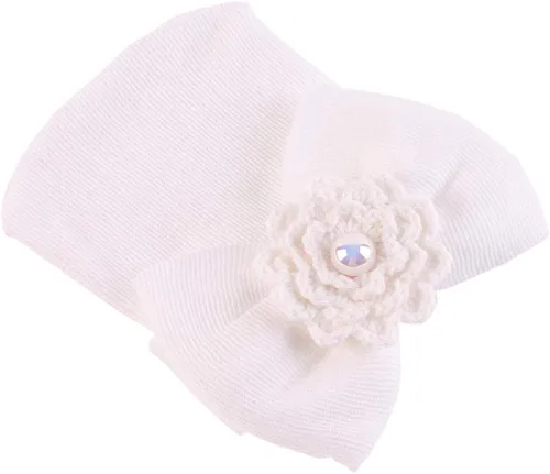Vista 4 de HUIXIANG Gorro para recién nacido de algodón suave para niña, con gorro de lazo grande, bebé