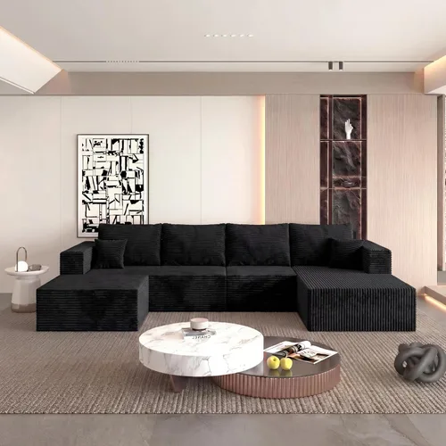 Vista 11 de Sofá otomano modular de pana de 28 pulgadas sin hueso, sofá otomano seccional para sala de estar, color beige