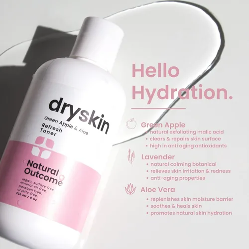 Vista 3 de natural outcome Skincare - Tónico facial hidratante para piel seca, hamamelis, manzana verde y aloe vera, astringente facial de natural outcome