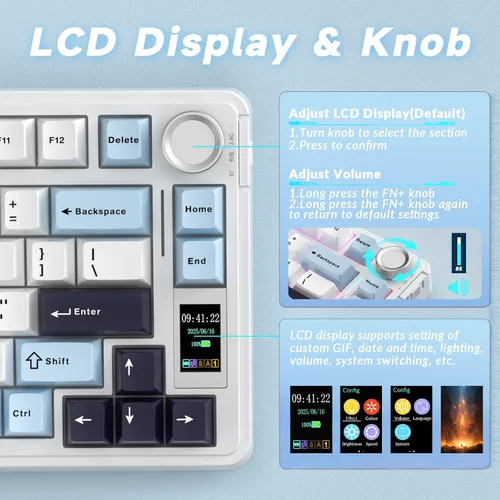 Vista 3 de AULA Teclado mecánico inalámbrico S75 PRO con pantalla y perilla, 75% teclado para juegos intercambiable en caliente con interruptores