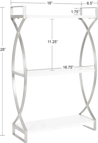 Vista 3 de Kate and Laurel Arietta Modern Glam - Estantería de madera y metal de 3 niveles, 18 x 7 x 28 pulgadas, blanco y plateado; almacenamiento