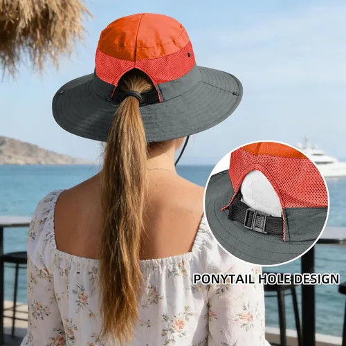 Vista 65 de Rosoz Sombreros de cola de caballo para mujer, protección UV, ala ancha 1 paquete-negro