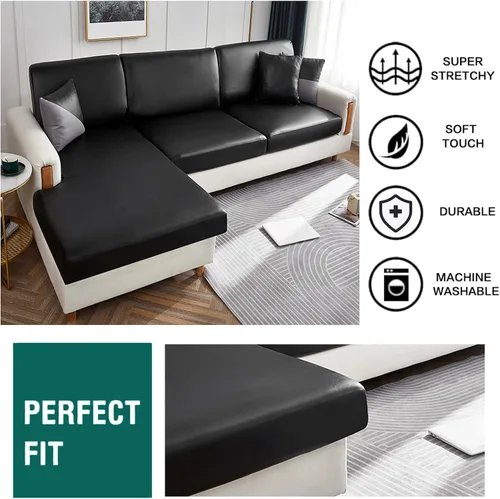 Vista 5 de Fundas de cojín impermeables para sofá, funda de cojín elástica de piel sintética para sofá en forma de L, protector de muebles para sala de estar