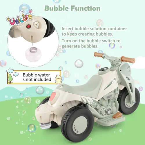 Vista 3 de Honey Joy Motocicleta de juguete, motocicleta para niños pequeños de 6 V con burbujas, luz LED, música, pedal de pie, adelante/atrás, motocicleta