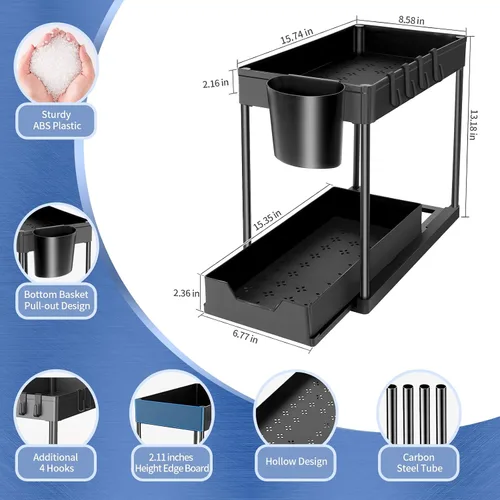 Vista 3 de Breeze Touch Paquete de 3 organizadores y almacenamiento para debajo del fregadero, organizador de gabinete extraíble, organizador multiusos de 2