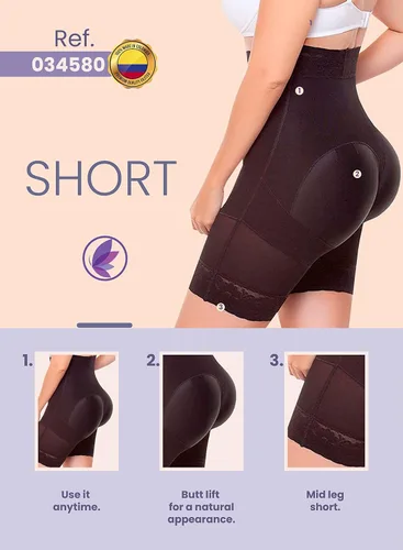 Vista 5 de Fajitex Levanta Cola Colombianos Pantalones Cortos de Alta Compresión Faja Control Firme Faja Pantalones Cortos 024580 034580