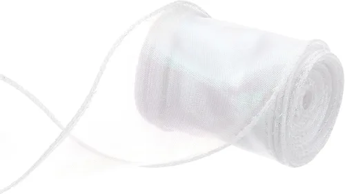 Vista 36 de MECCANIXITY - Cinta de organza con cable de 1 1/2" de ancho, brillante, transparente, con brillo irisado en tonos pastel, cinta de gasa para Beige