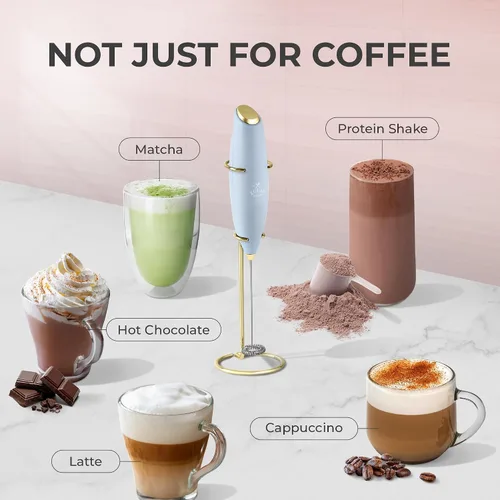 Vista 166 de Zulay Milk Boss Espumador de leche potente manual, hace espuma para latte, batidor para mezclar bebidas, café, miniespumador para capuchino, frappé