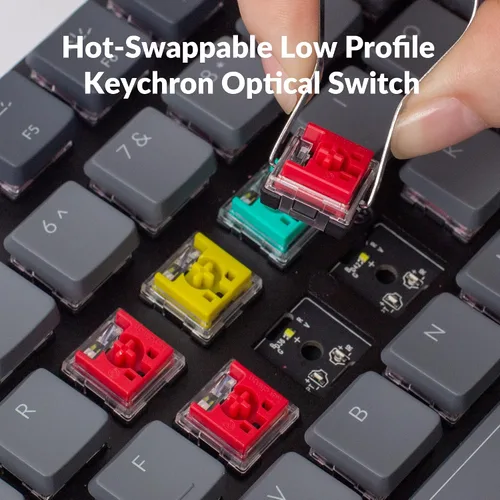Vista 4 de Keychron K1 SE 87 teclas ultradelgado teclado mecánico inalámbrico Bluetooth USB con retroiluminación LED blanca interruptor óptico menta de perfil