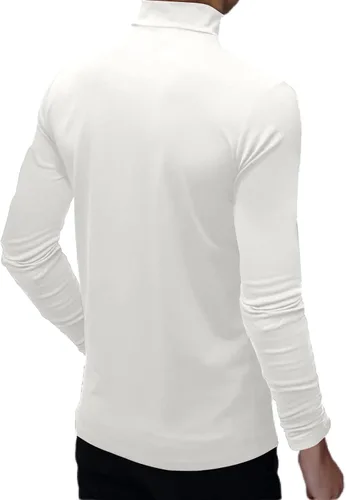 Vista 4 de Rela Bota Camisetas de moda para hombre, camisetas de cuello alto falso, ropa interior térmica, manga larga, ajustada, elástica, básica Beige