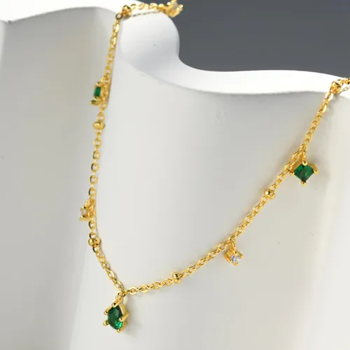 Vista 6 de Delicado collar de oro para mujer, chapado en oro con circonita cúbica gota satélite collar de cadena para mujer