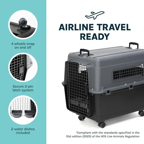 Vista 6 de [Usado] SportPet - Perrera de viaje grande de 31.5 pulgadas, compatible con aerolíneas, transportadora de mascotas de plástico duradero con ruedas