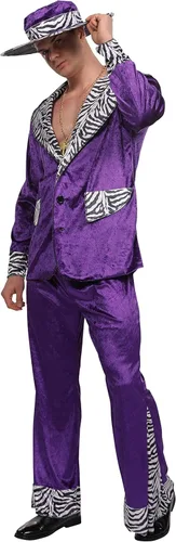 Vista 5 de Maxim Party Supplies Disfraz de jugador adulto Mack Daddy Hustler traje de terciopelo incluye sombrero, chaqueta de traje, pantalones, cadena dorada
