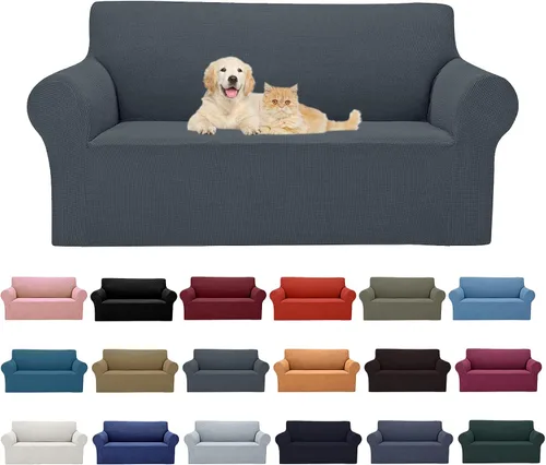 Vista 20 de Cupuamon Funda elástica para sofá de 1 plaza, funda protectora de muebles con parte inferior elástica de tela jacquard a cuadros pequeños para Beige