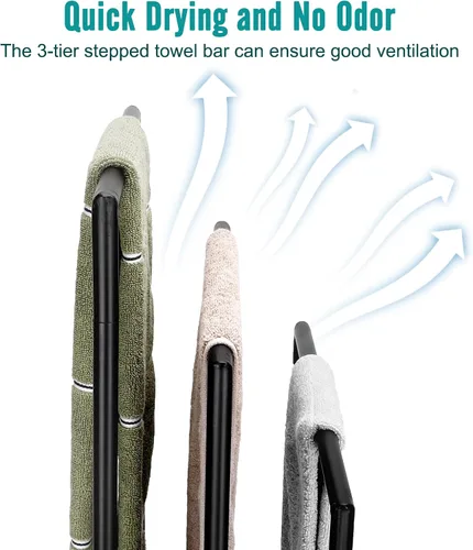 Vista 4 de Toallero de pie independiente, toallero de acero inoxidable de 3 niveles para baño, toallero independiente para toallas de baño, toallas de baño