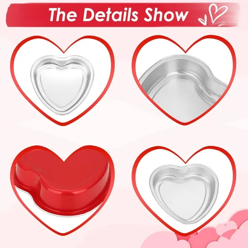 Vista 3 de Moldes grandes en forma de corazón para hornear, 20 juegos de recipientes desechables de papel de aluminio de 9 onzas con tapas, molde