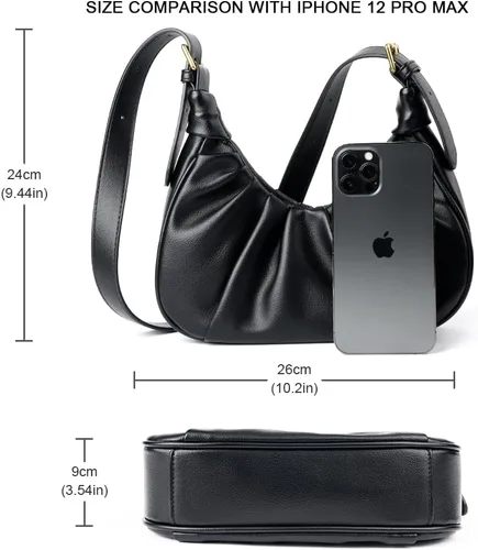 Vista 3 de Bolso bandolera de cuero pequeño para mujer, bolso vintage chic de nube hobo